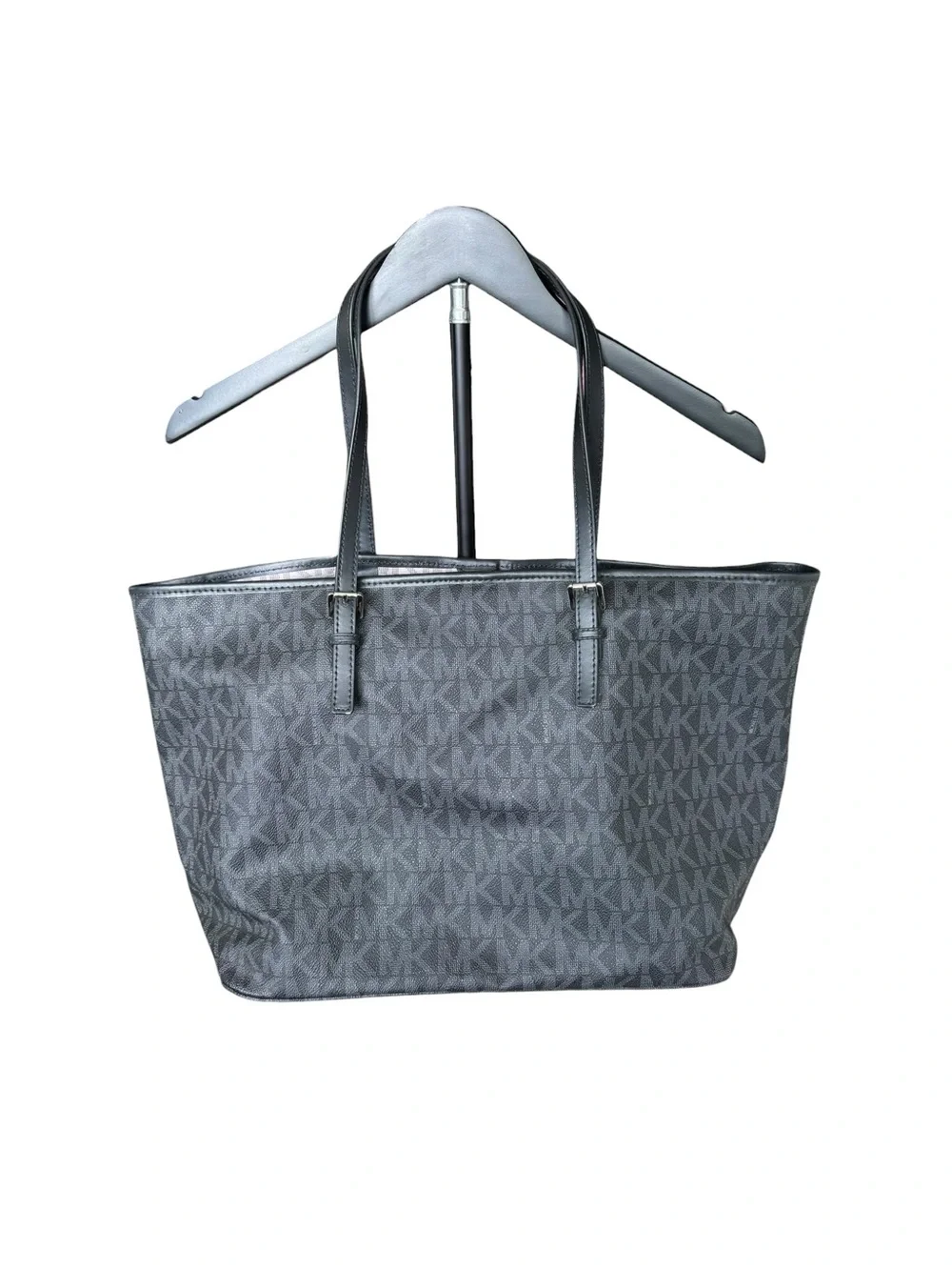 Michael Kors Jet Set Travel Large Tote Black MK Signature Logo Shoulder Bag